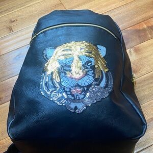 NWT Black Backpack with Sequin Tiger